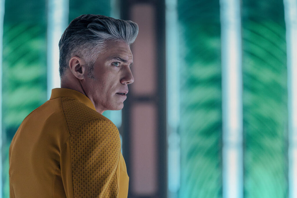 Captain Pike on the Enterprise from Star Trek: Strange New Worlds season four episode one Valles Marineris.
