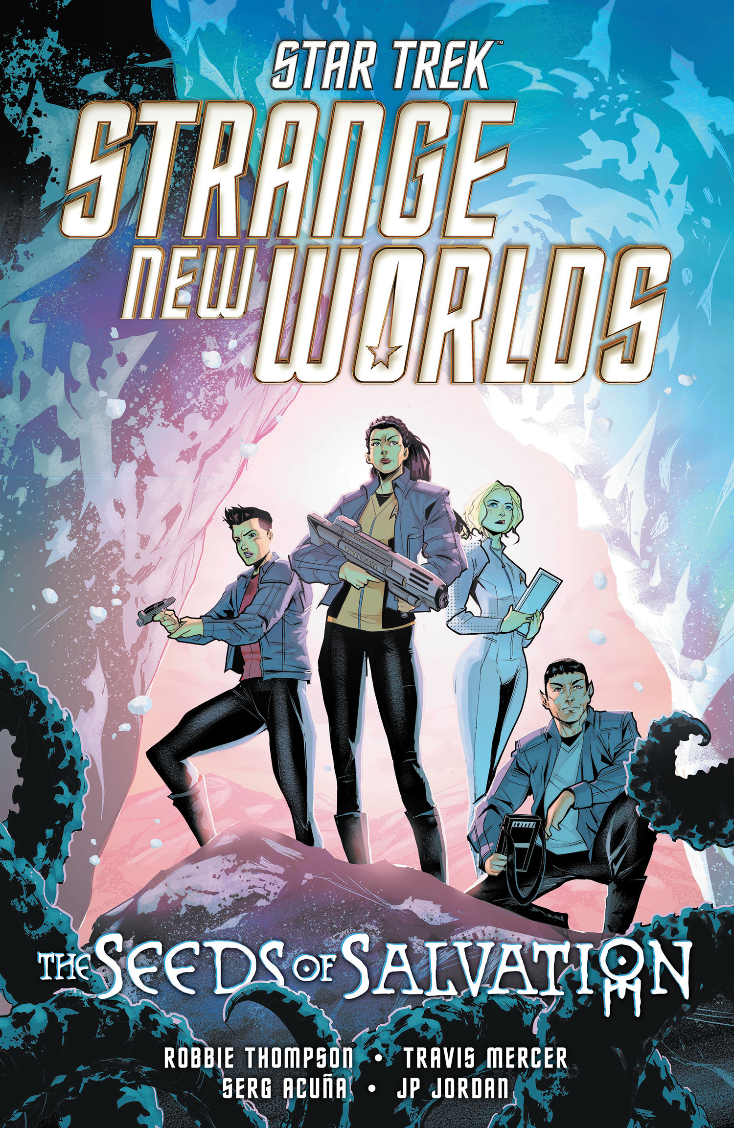 Cover of Star Trek: Strange New Worlds — The Seeds of Salvation by Robbie Thompson, Travis Mercer, Serg Acuña, JP Jordan, and Jodie Troutman, published by IDW.
